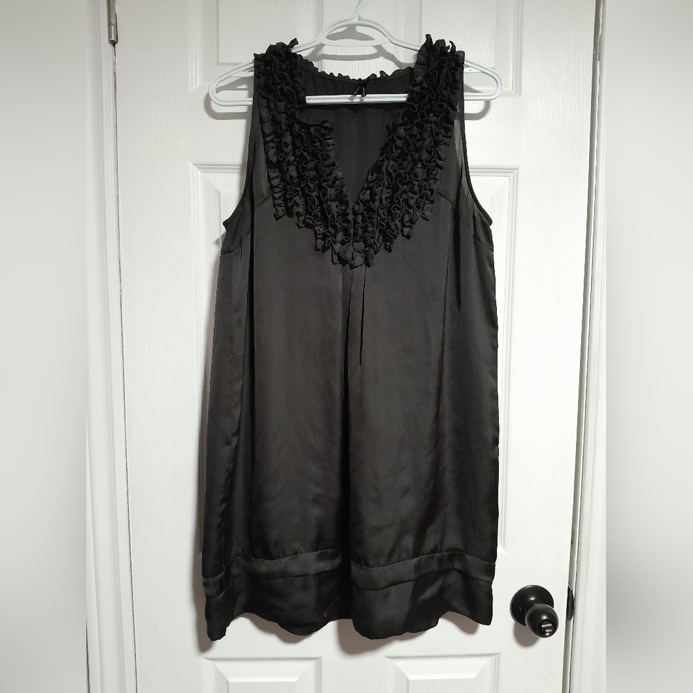 Elegant Black Sleeveless Dress with Ruffle Detail